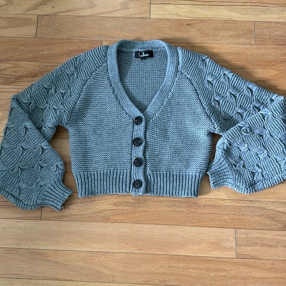 Lulus | Puffy Sleeve Cardigan | Buttons | size S | Gray - Picture 2 of 5